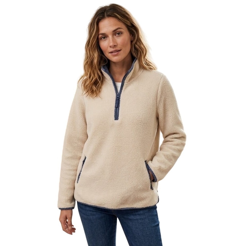 Joules Linley Cream Fleece Half Zip Pullover Sweater 10 Preppy Cozy Quiet Luxury